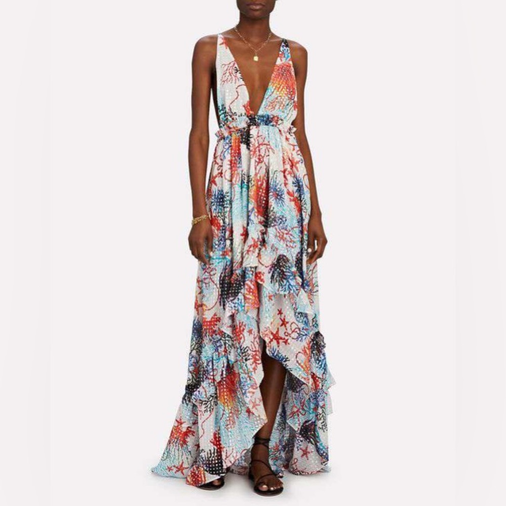 DUNDAS
Ruffled Coral Georgette Maxi Dress